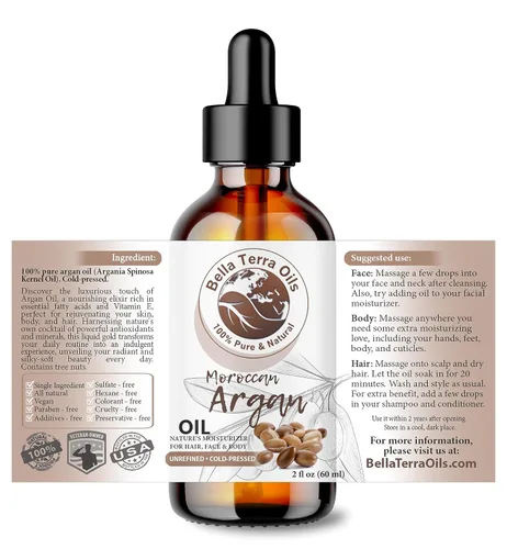 Miniatura 2 de Bella Terra Oils - Aceite de argán de 2 onzas - Aceite para el cabello encrespado, lleno de vitamina E y grasas Omega, el mejor suero para pieles