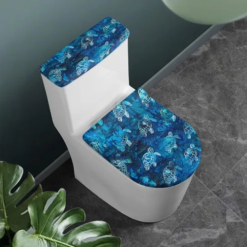 Miniatura 14 de Flashideas Juego de cubierta para tanque y tapa de inodoro con estampados de patas de perro coloridas - Elástico, se adapta a la mayoría de tanques