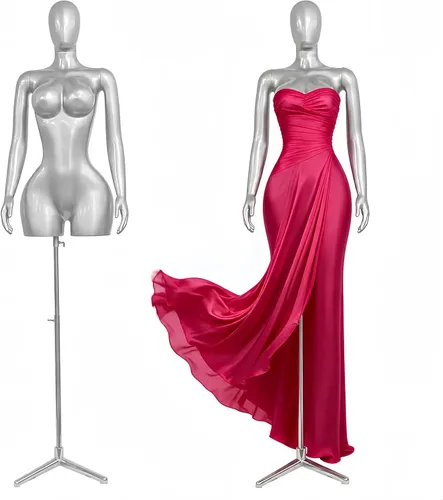 Maniquí de torso brasileño con curvas plateadas, altura ajustable de 66.9 a 92.1 pulgadas, forma de vestido con brazos giratorios desmontables de