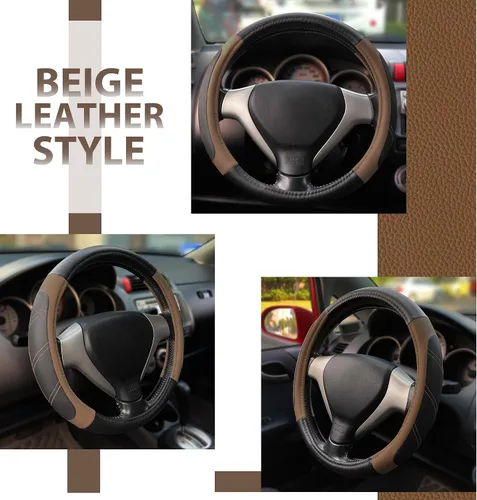 Miniatura 4 de Elantrip Funda de cuero para volante de 14 1/2 a 15 pulgadas, universal, acolchada, agarre suave, transpirable para automóvil, camión, SUV, Jeep