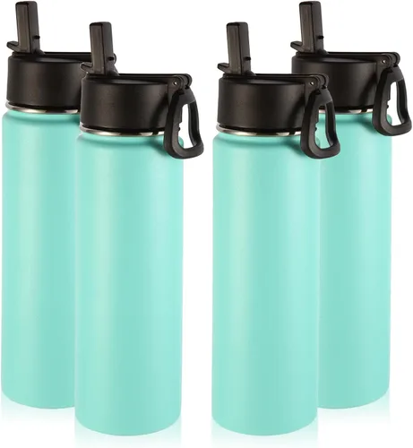 Miniatura 47 de Volhoply Botellas de agua aisladas con popote a granel, paquete de 4, botella deportiva de acero inoxidable de 22 onzas con tapa, vasos de agua
