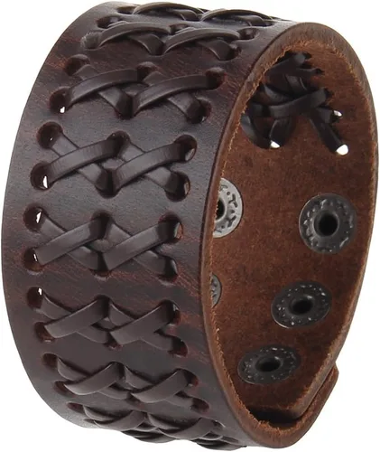 Miniatura 55 de Jeilwiy Pulseras de cuero punk para hombres, pulseras hechas a mano, brazalete ancho, joyería trenzada, color negro y marrón, ajustable, regalos