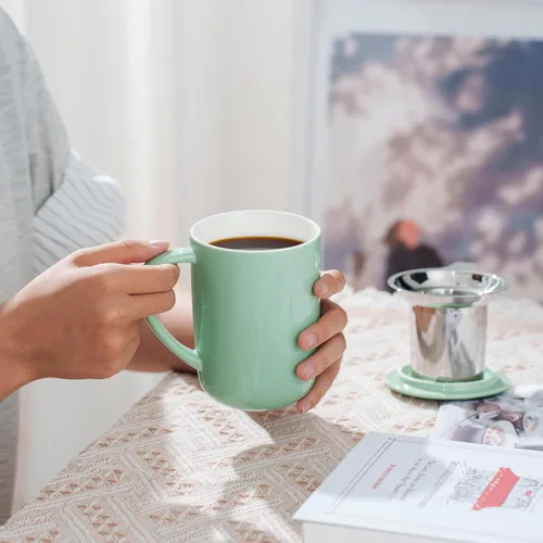 Miniatura 4 de CEEFU Taza de Té de Porcelana con Infusor y Tapa, Tetera con Filtro y Posavasos, Taza de Té de Hojas Sueltas Infusor Preparador, 16 OZ para Verde