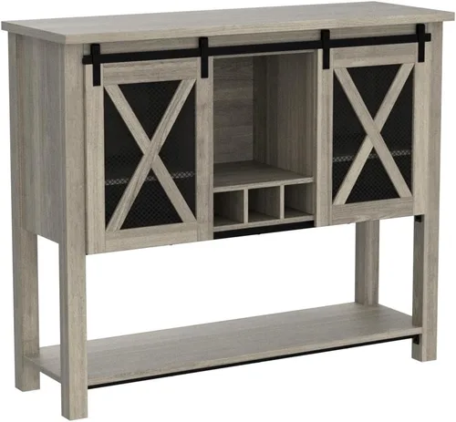 Miniatura 5 de IDEALHOUSE Gabinete de barra de café, armario de almacenamiento de buffet con almacenamiento, gabinete de bar de vino de granja con estante