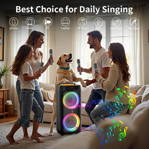 Miniatura 6 de JYX Máquina de karaoke con 2 micrófonos inalámbricos, altavoz Bluetooth portátil grande de 24 pulgadas para adultos con sistema PA de luz RGB