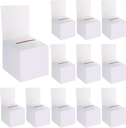 Juego de 12 cajas para rifas, urnas y buzones de sugerencias con ranura, cajas de cartón para rifas de 15 x 15 x 15 cm con ranura para boletos y