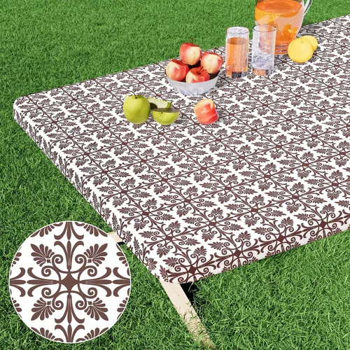 Miniatura 20 de Misaya - Mantel de vinilo rectangular, mantel elástico con respaldo de franela, 100% impermeable, cubierta de plástico para mesas plegables de 4