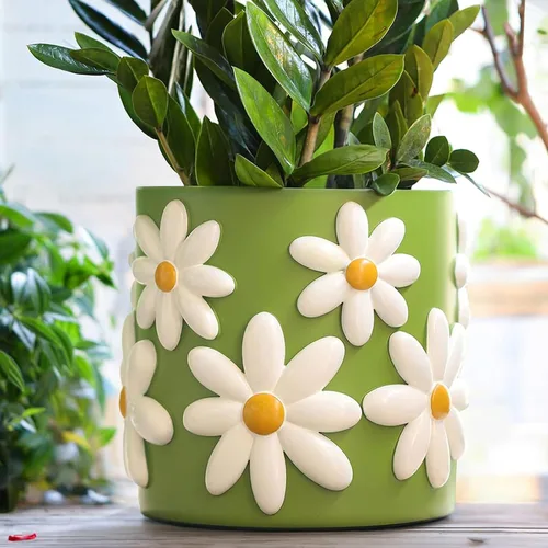 Miniatura 8 de GUGUGO Macetas de margaritas de 8 pulgadas, macetas decorativas grandes con agujeros de drenaje, maceta divertida y única para plantas
