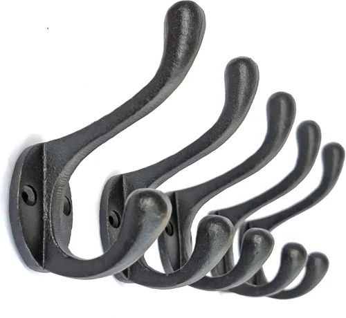 Ambipolar Paquete de 5 ganchos dobles decorativos de hierro fundido resistente, ganchos para colgar en la pared, inspiración vintage (negro antiguo)