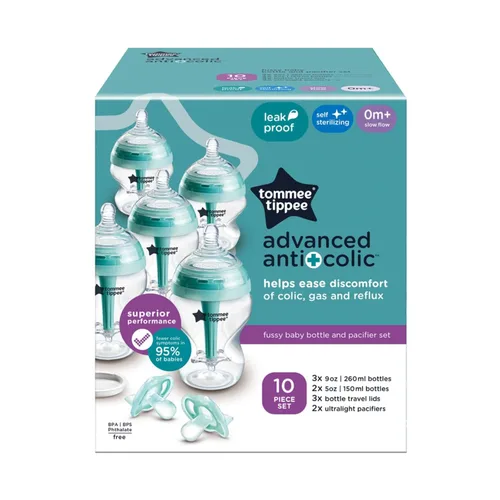 Miniatura 10 de Tommee Tippee Advanced Anti-Colic - Juego de 10 piezas de biberones y chupetes anticólicos, biberones sin BPA de 5 y 9 onzas, para recién nacidos a