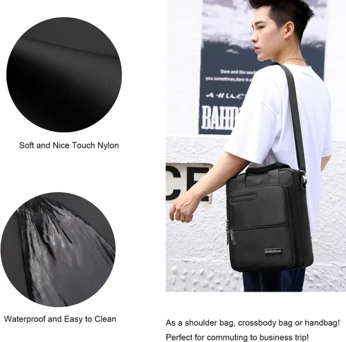 Miniatura 6 de zhongningyifeng Bolso bandolera para portátil de 14 pulgadas para hombre, de nailon, grande, impermeable, casual, negro, para trabajo, viajes, al