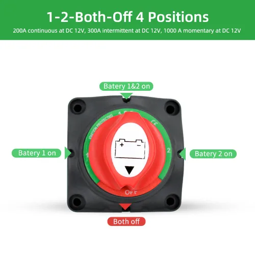 Miniatura 5 de Interruptor de batería de 1-2-2-ambos apagados, 12-48V 200A de alta corriente impermeable desconecta interruptores maestros de corte para automóvil