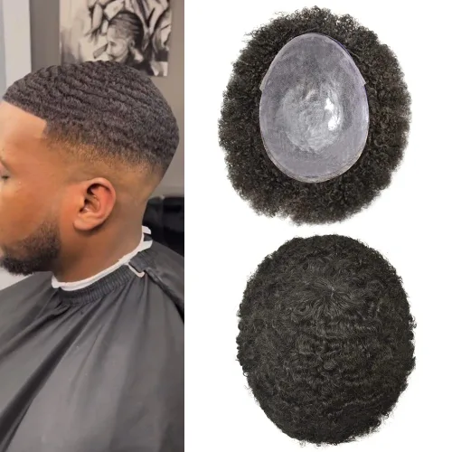 LYRICAL HAIR Unidad de cabello humano de 0.236 in, onda de 0.236 in, unidad de cabello brasileño para hombres negros africanos americanos, #1B Negro
