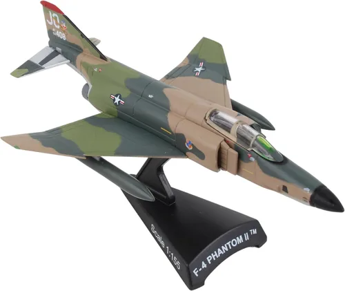 Daron F-4 Phantom II™ Modelo de camuflaje fundido a presión del sudeste asiático, réplica de caza-bombardero supersónico a escala 1:155 con soporte