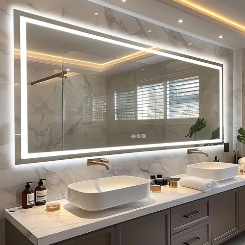 Miniatura 15 de EchosLife Espejos de baño LED de 20 x 28 pulgadas para pared, marco de aluminio negro (frontal y retroiluminado), espejo de tocador antivaho