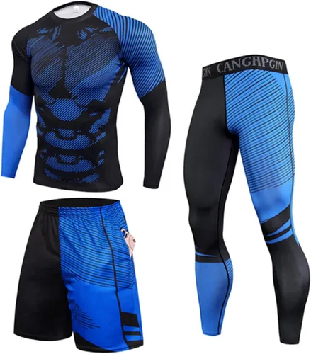 3 piezas de ropa de entrenamiento de compresión para hombre camisa de manga larga pantalones cortos traje de fitness camiseta deportiva y parte