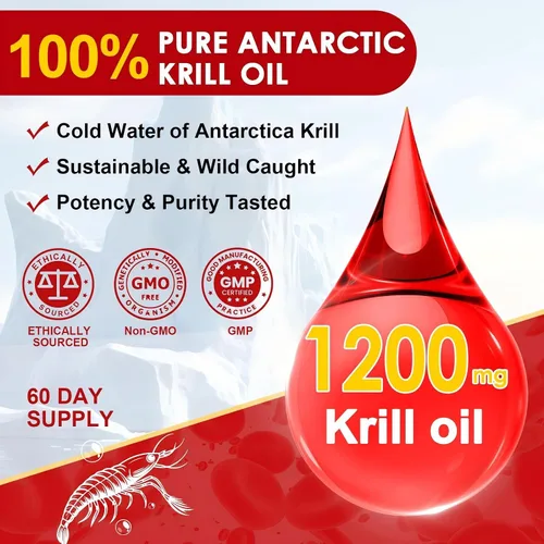 Miniatura 7 de Nature TARGET Aceite de krill de 1200 mg con omega-3 EPA y DHA con astaxantina, fosfolípidos y colina, apoya el corazón, el cerebro, la salud, sin