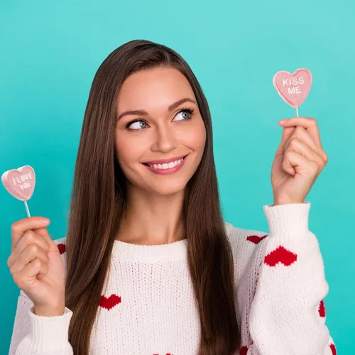 Miniatura 3 de Fruidles Surtido de paletas de corazón de San Valentín, caramelos prensados de dextrosa, bésame y sé mío, te amo y dulce corazón, envueltos