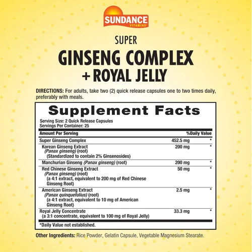 Miniatura 2 de Sundance Super Ginseng Complex con jalea real 50 cápsulas de liberación rápida Suplemento de hierbas tradicionales sin OMG y sin gluten