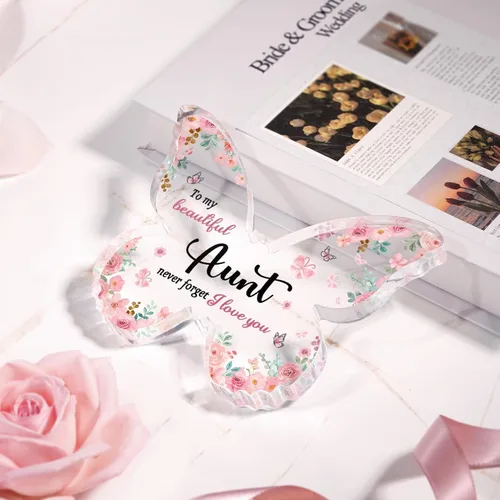 Miniatura 2 de GiftyTrove Regalos para tía, Placa de Acrílico en Forma de Mariposa de 5x3.8x0.5 Pulgadas, Regalo para el Día de la Madre, San Valentín, Cumpleaños