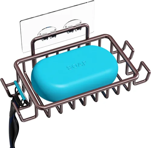 Miniatura 15 de Nieifi Jabonera de barra para pared de ducha con 4 ganchos, jabonera adhesiva de acero inoxidable para baño, color plateado A-Silver