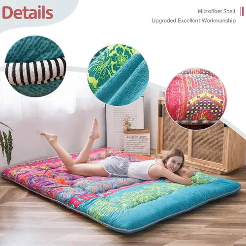 Miniatura 3 de MAXYOYO Colchón bohemio retro de estilo floral japonés, futón de tatami, colchoneta plegable para salón, portátil, ideal para camping