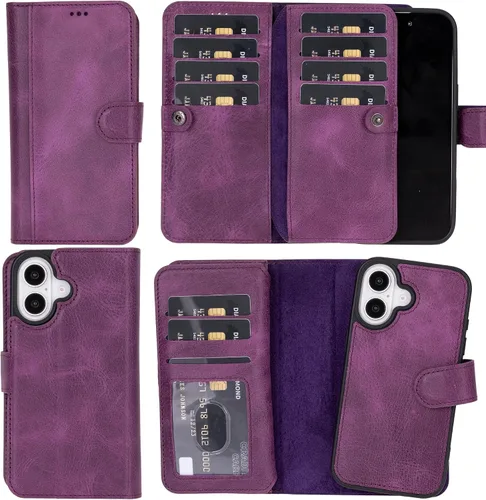 Miniatura 26 de HARDISTON Funda de piel auténtica de alta calidad hecha a mano para iPhone 11 Pro de 5.8 pulgadas, tarjeteros de doble folio, funda magnética Negro