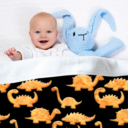 Miniatura 7 de Manta ligera de franela de dinosaurio de nuggets de pollo, regalos para niñas y mujeres en todas las estaciones, para cama, sofá, 30 x 40 pulgadas