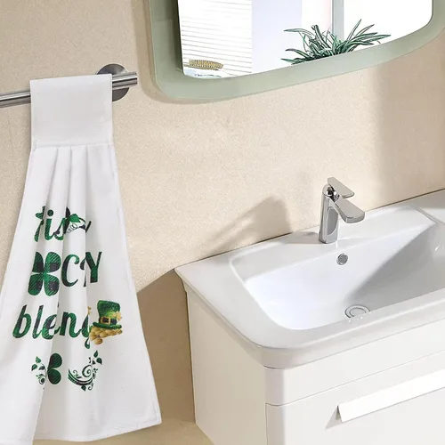 Miniatura 4 de Toallas Colgantes de Trébol del Día de San Patricio para Cocina Juego de 4 Toallas de Mano con Lazo para Decoración de Cocina y Baño, Tréboles