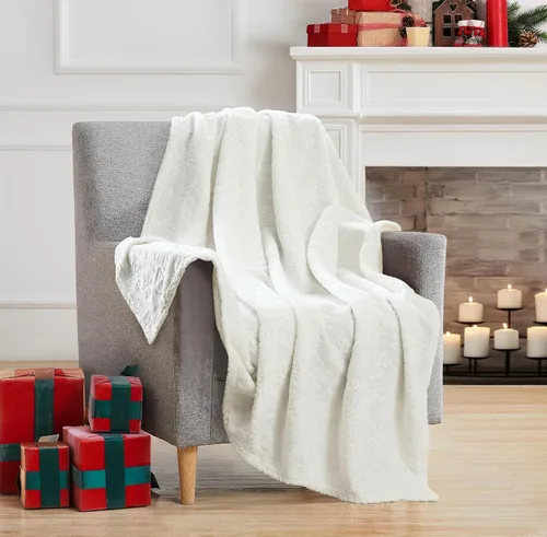 Miniatura 40 de Manta de Forro Polar para las Fiestas Navideñas: Corona Tradicional de Decoración del Hogar con Saludos Cheers Merry Peace Joy sobre Fondo Beige