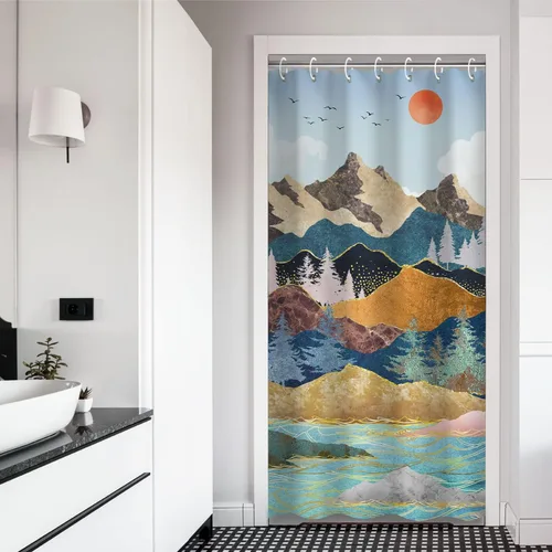 Miniatura 22 de RosieLily Cortina de ducha con diseño de lago de montaña, cielo nocturno estrellado, paisaje de luna y bosque para baño, 72 pulgadas de ancho x 72