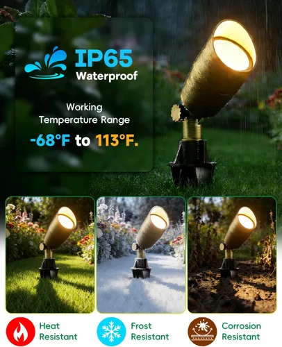 Miniatura 5 de Luz de paisaje de latón de bajo voltaje, foco sólido para exteriores con bombilla LED MR16 reemplazable de 5 W, 2700 K blanco cálido, iluminación