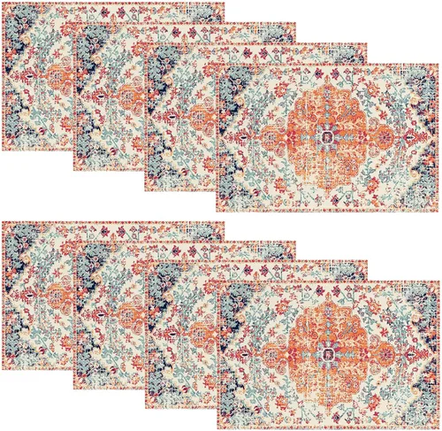 Miniatura 15 de Juego de 4 manteles individuales color azul bohemio para interiores, tela de lino étnica, lavables, resistentes al calor, para mesas de cocina