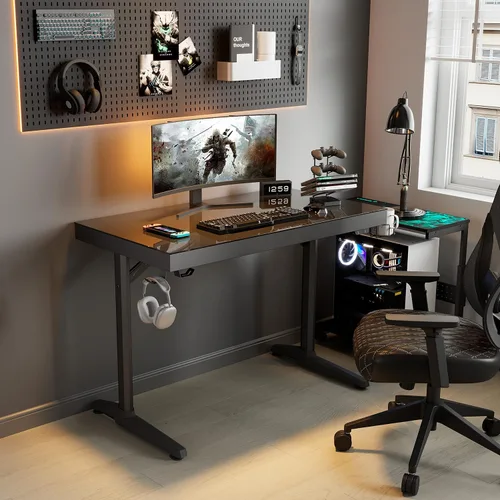 Miniatura 5 de EUREKA ERGONOMIC Escritorio LED RGB para juegos, sincronización de música, luces de escritorio de vidrio templado, 43 pulgadas, GTG I43, mesa