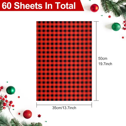 Miniatura 2 de MIAHART 60 hojas de papel de seda de Navidad de 14 x 20 pulgadas, estilos de búfalo, color rojo y negro, papel de seda para envolver regalos