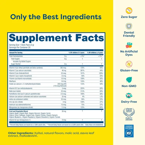 Miniatura 7 de Hiya Multivitamínico para niños, más de 15 vitaminas y minerales esenciales con frutas y verduras para mayores de 2 años, apoya el crecimiento