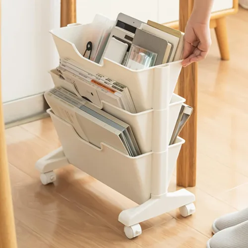 Miniatura 3 de Estantería móvil de 3 niveles, estantería móvil de 3 capas de capacidad, estantes de almacenamiento debajo del escritorio, organizador de libros
