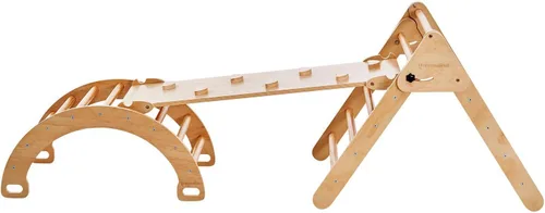 Miniatura 3 de Greenwalnut Juego de 2 triángulos de madera de Pikler + rampa/tobogán - Gimnasio de madera para niños - Escalera de madera para escalada - Pikler