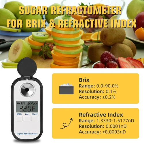 Miniatura 4 de Refractómetro digital de azúcar 0-90.0% refractómetro Brix Probador de contenido de azúcar con refractómetro de compensación automática