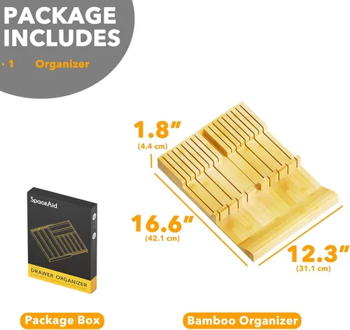 Miniatura 4 de SpaceAid Organizador de cajones de bambú para cuchillos, organizador de cuchillos de cocina para organización de almacenamiento de cajones