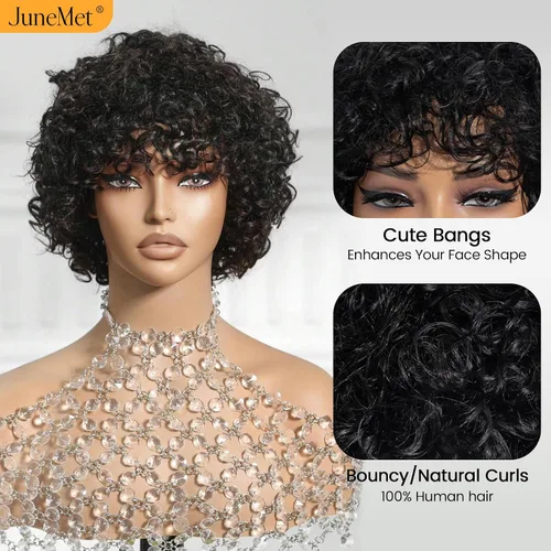 Miniatura 2 de Ruiyu - Peluca rizada con corte de pelo lanudo con flequillo, cierre de cabello humano, peluca sin pegamento, pelucas onduladas con flequillo