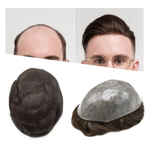 Miniatura 62 de Toupee - Sistema de reemplazo de cabello humano para hombre, 0.004 in, inyectado, piel de polietileno, piezas de pelo para hombre, 6 x 8 pulgadas