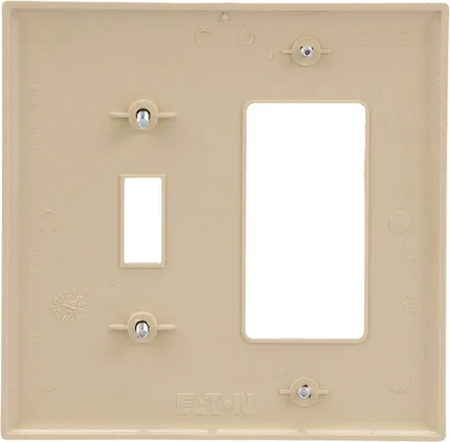 Miniatura 4 de Eaton PJ126V - Placa de pared de policarbonato de tamaño mediano de 2 bandas, combinación de palanca y decoración, color marfil