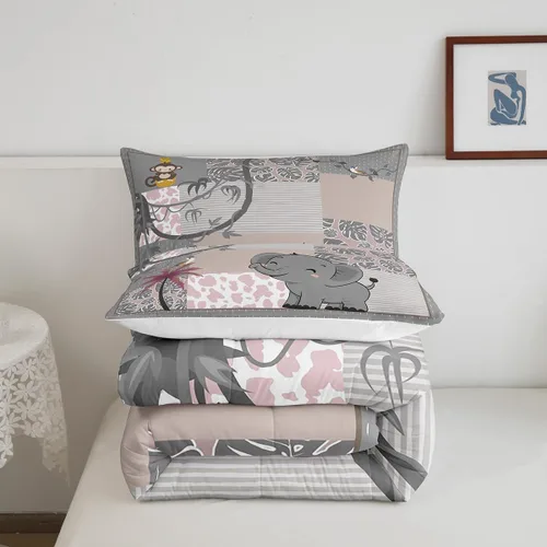 Miniatura 6 de Lindo Juego de Edredón de Elefante Juego de Ropa de Cama de Animales de Dibujos Animados para Niños Niñas Mujeres Adultos Edredón de Hojas