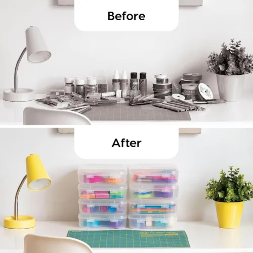 Miniatura 4 de IRIS USA - Paquete de 8 cajas de almacenamiento transparente de plástico para papel de álbumes de recortes de 6" x 6", organizadores portátiles