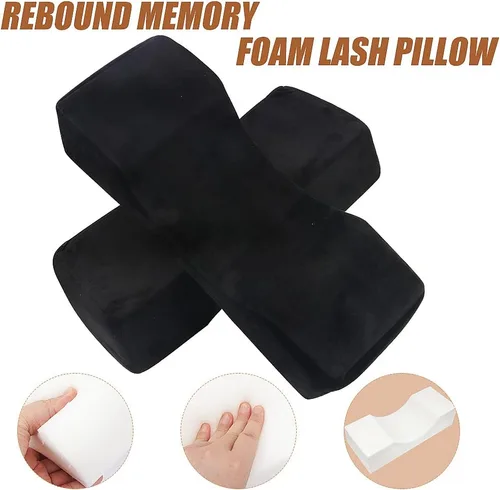 Miniatura 6 de Almohada de extensión de pestañas de terciopelo, almohada de cuello de espuma viscoelástica para salón de belleza para injerto de pestañas, Negro