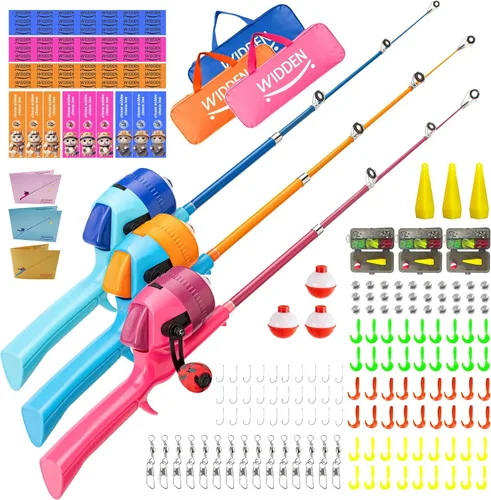 Miniatura 30 de Caña de pescar para niños, caña de pescar telescópica, caña de pescar plegable para niños y carrete con caja de aparejos, línea de pesca, flotador