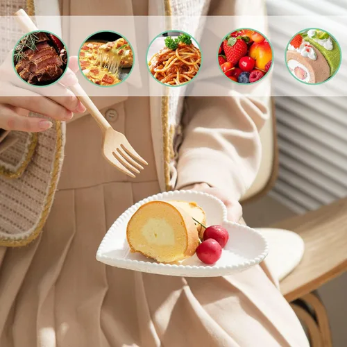Miniatura 5 de Juego de 10 platos de porcelana de 6.3 pulgadas, platos pequeños en forma de corazón, platos blancos para ensalada de postre para pasteles