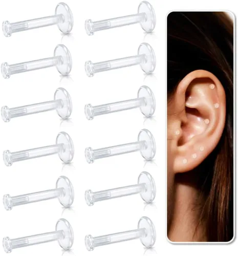 Miniatura 8 de Juego de 12 aretes de nariz transparentes para el trabajo, para mujeres y hombres, 12 piezas de 18G 20G Bioflex de plástico en forma de L, retenedor