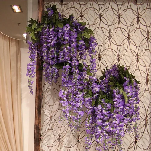 Miniatura 7 de 6 piezas de flores de glicinia artificiales de 3.6 pies/pieza, vid artificial y rata, guirnalda colgante, flores de seda, decoración púrpura densa